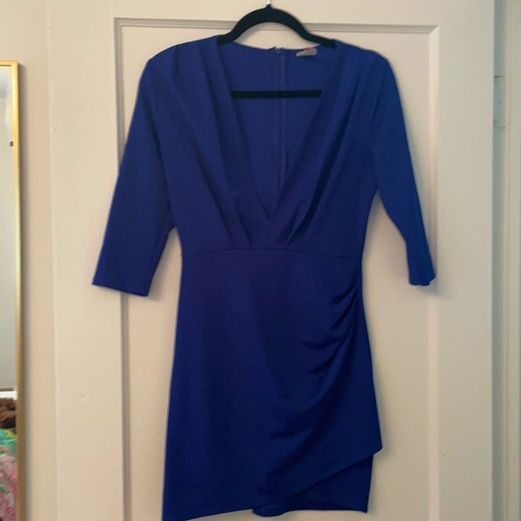 Long sleeve v neck blue dress - Picture 1 of 3
